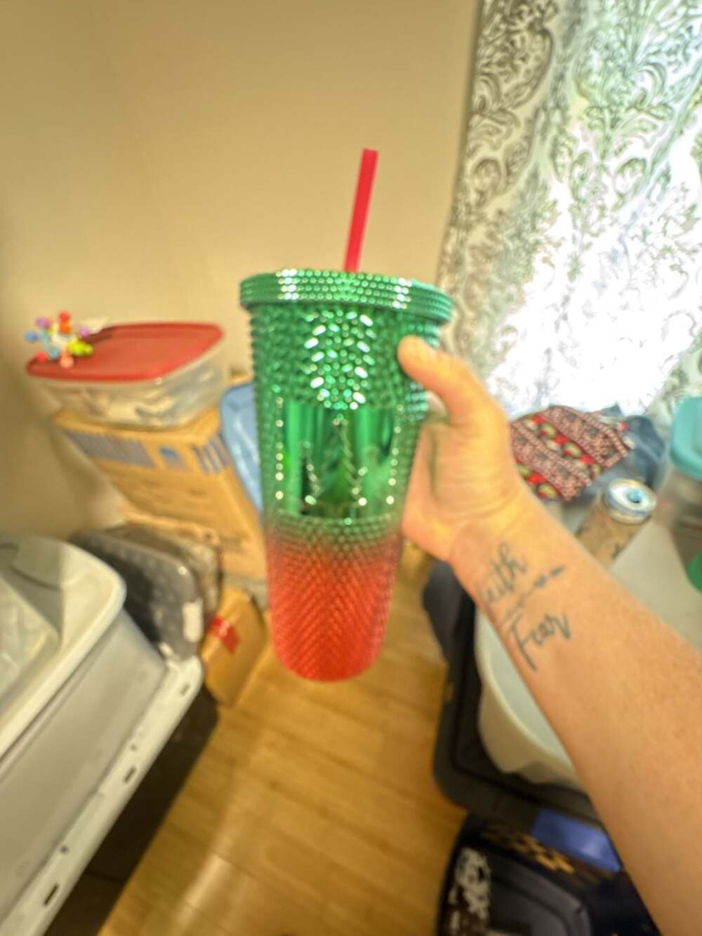 Christmas Tumbler Green Red Ombre Studded Cold Cup Venti